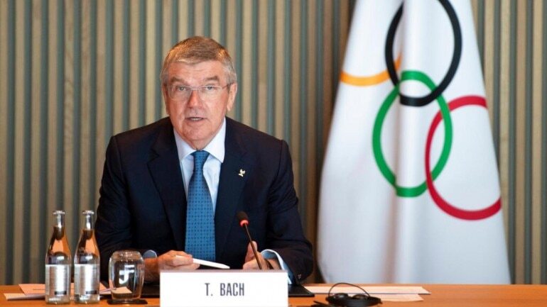Presiden IOC, Thomas Bach dalam pertemuan terkait pelaksanaan Olimpiade 2020